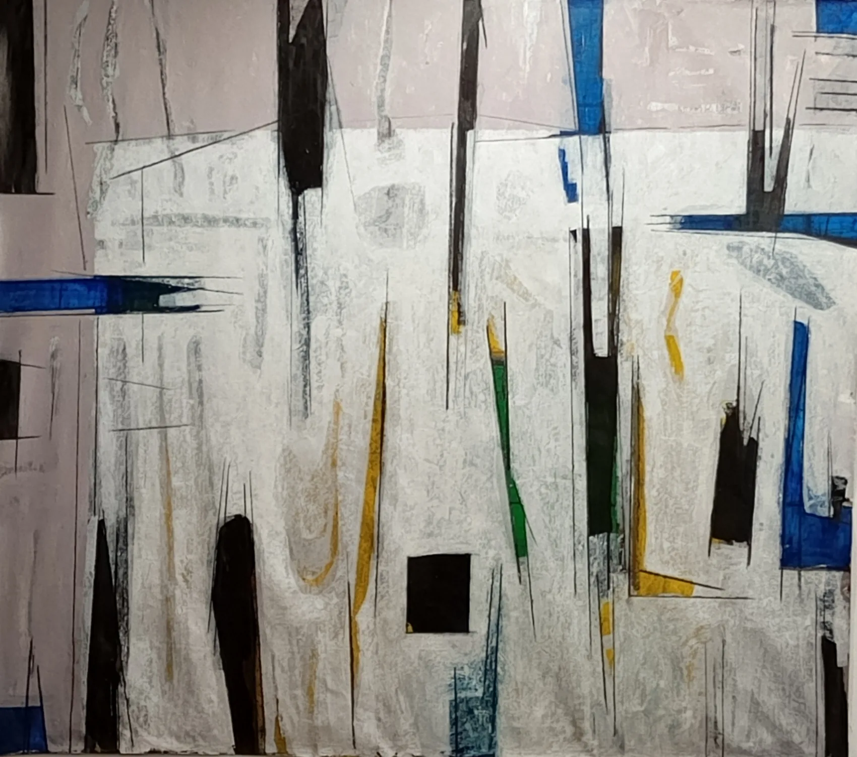 Intersección Urbana I — obra destacada de Rafael Sánchez M., mixta sobre tela, 147 × 155 cm, 2024